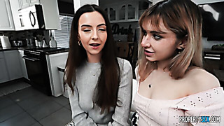 Slutty Blonde & Brunette Share His Cock POV Cumshot!